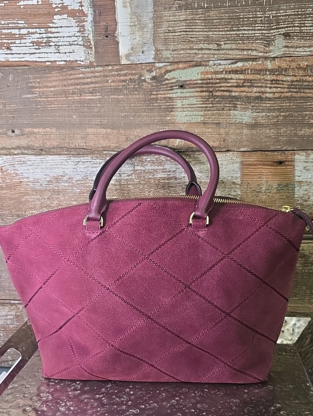 Tory Burch Frida Stitched Suede Satchel, EUC